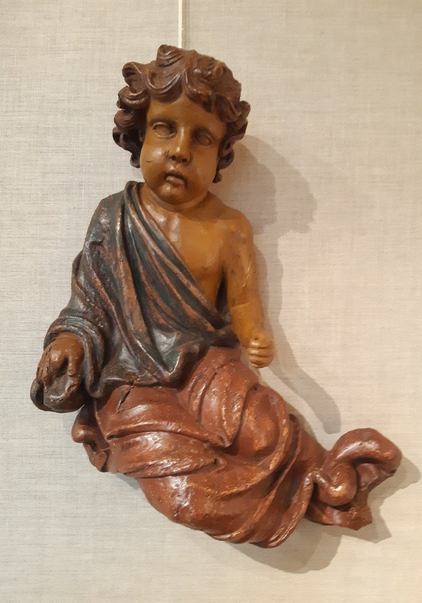 Louis XIV Polychrome Wooden Angel