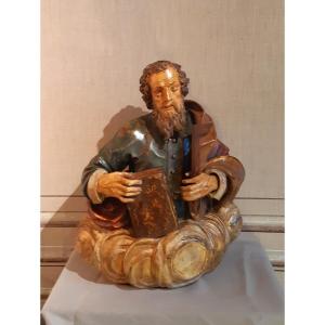 Sculpture bois polychrome Saint Thomas sur une nuée du XVIIème siècle