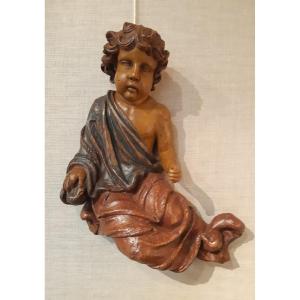 Louis XIV Polychrome Wooden Angel