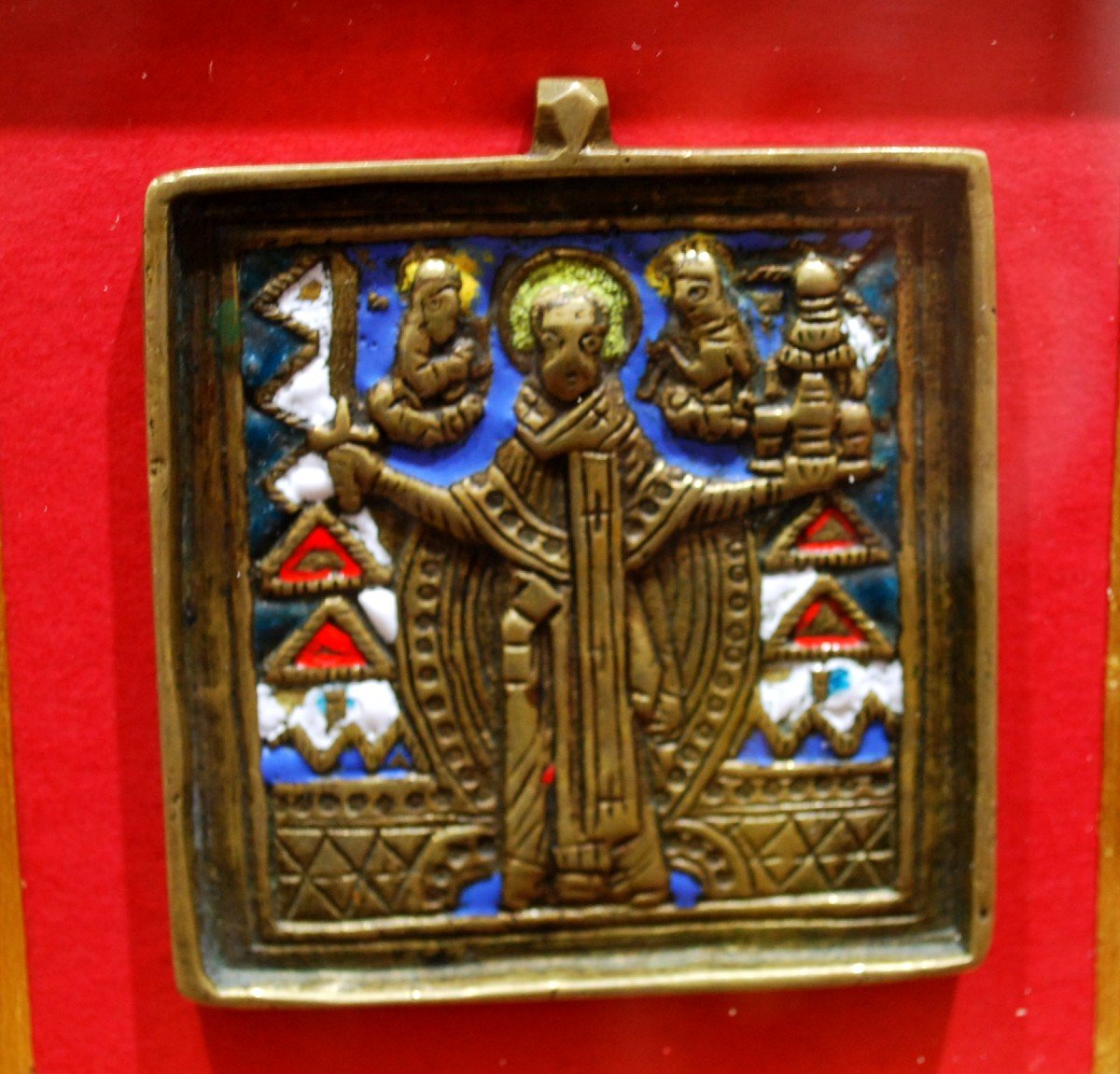 Paire d'Icones De Voyage En Bronze émaillées Orthodoxes-photo-2