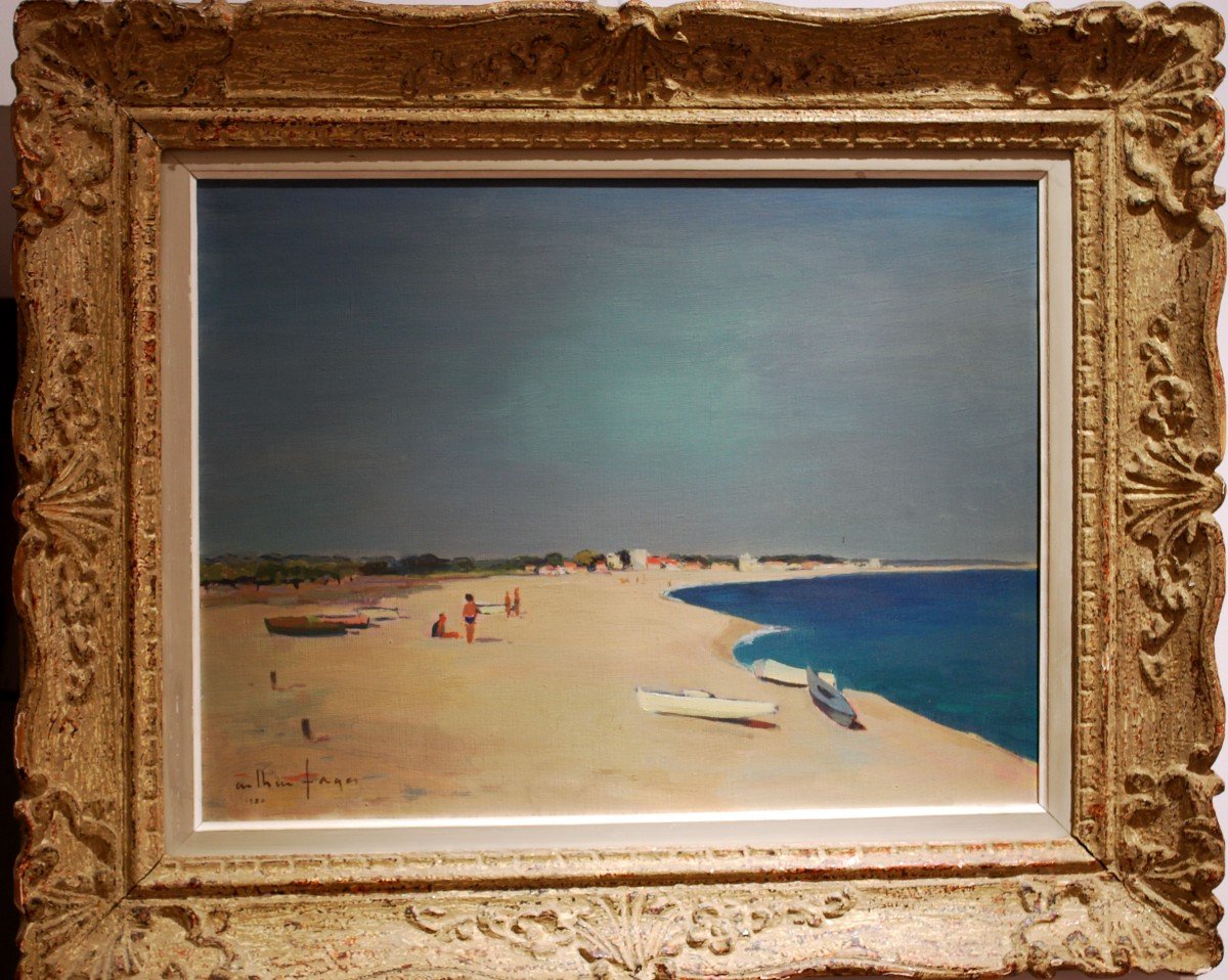 Huile Sur Toile Par Arthur Fages  La Plage En Méditérannée-photo-2