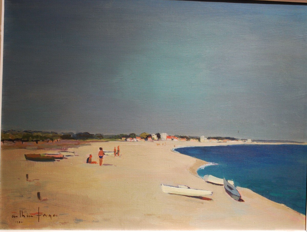 Huile Sur Toile Par Arthur Fages  La Plage En Méditérannée-photo-4