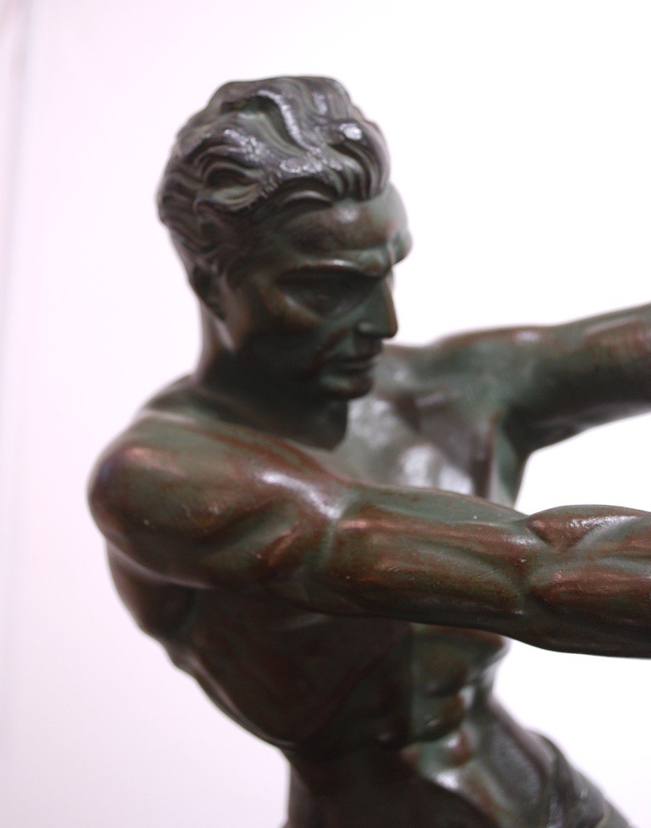 Athlete Bending A Bar Sculpture In Regulates Art Deco-photo-2