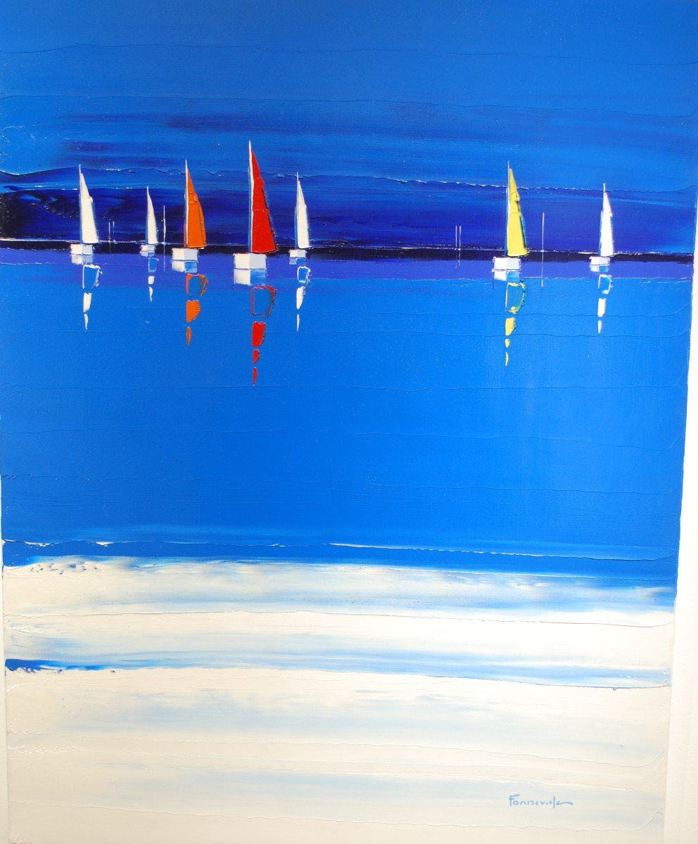 The Red Sail Oil On Canvas By Guy Fontdeville-photo-2