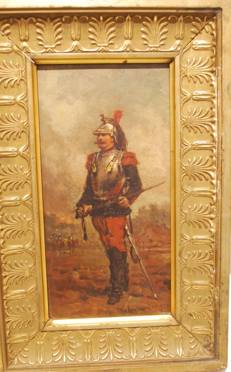 Cuirassier Full-length Portrait Signed Levigne