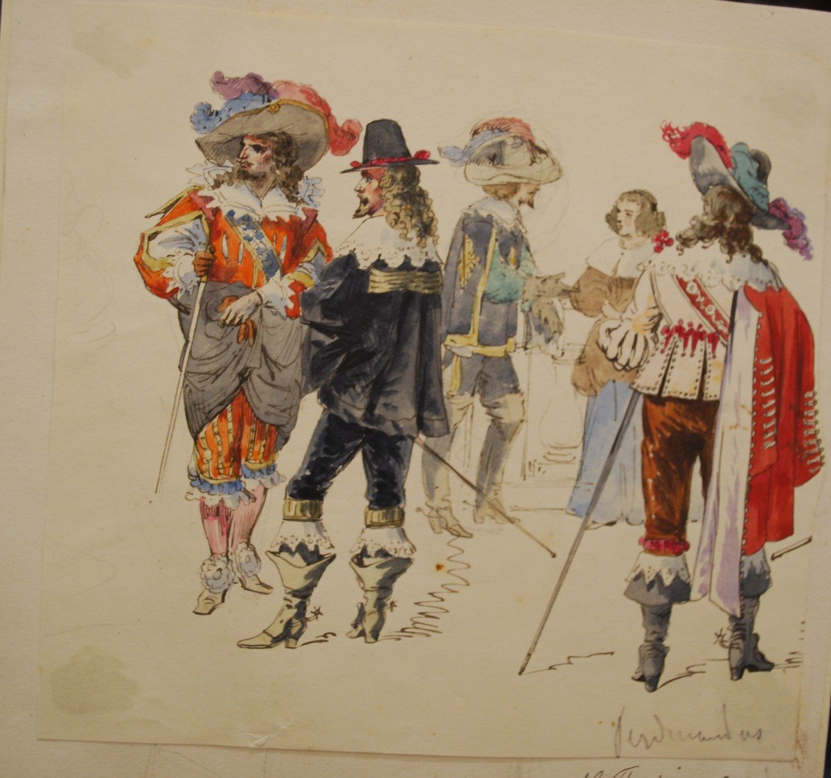 Aquarelle Mousquetaires Par Alexandre Ferdinandus 1850-1888)-photo-2