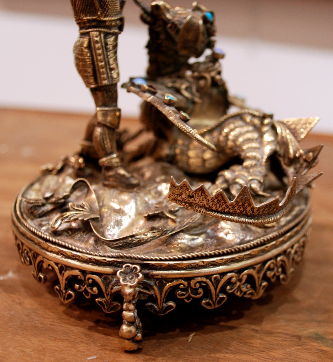 Saint George Slaying The Dragon In Silver And Semi-precious Stones-photo-1