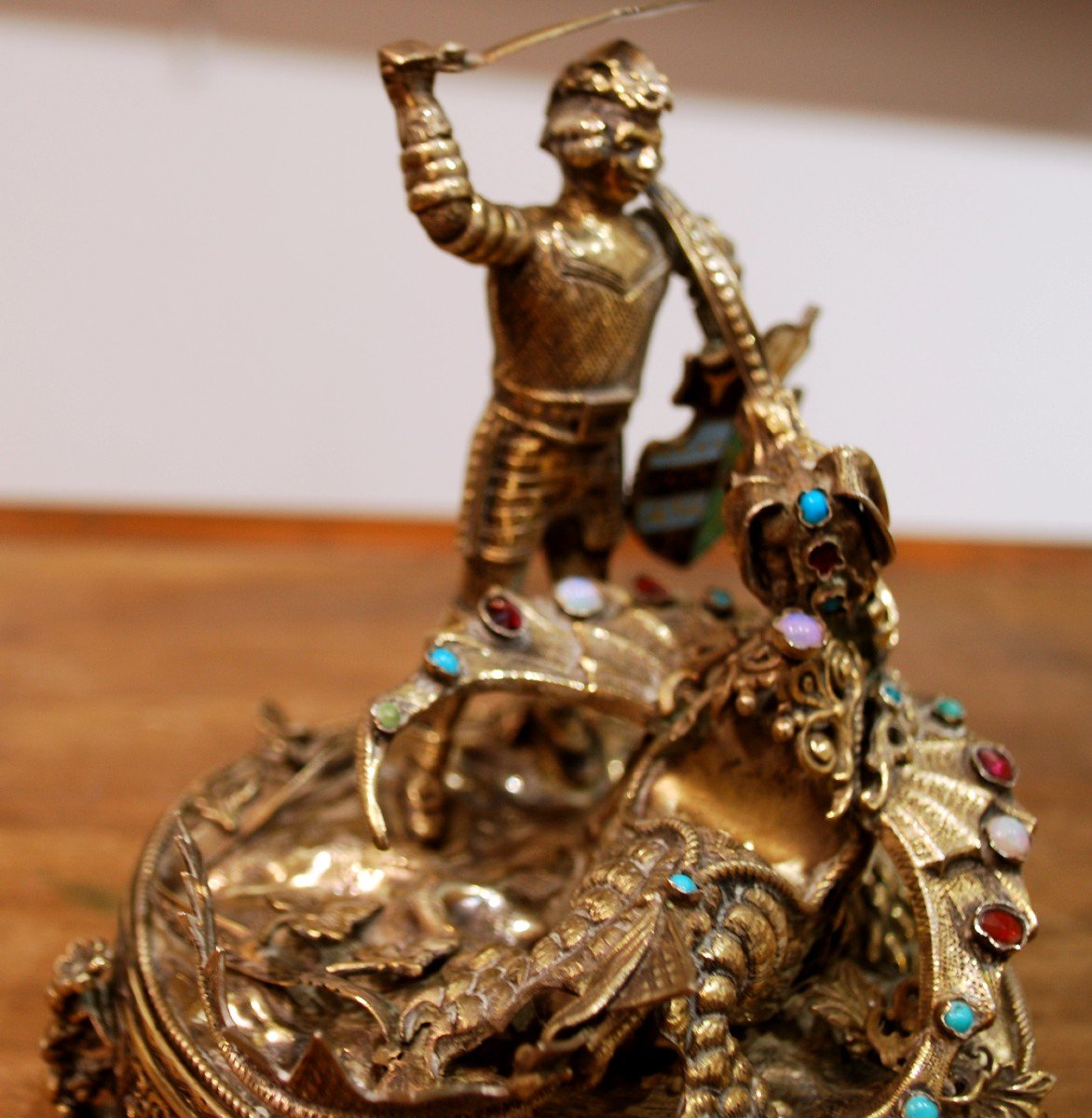 Saint George Slaying The Dragon In Silver And Semi-precious Stones-photo-4