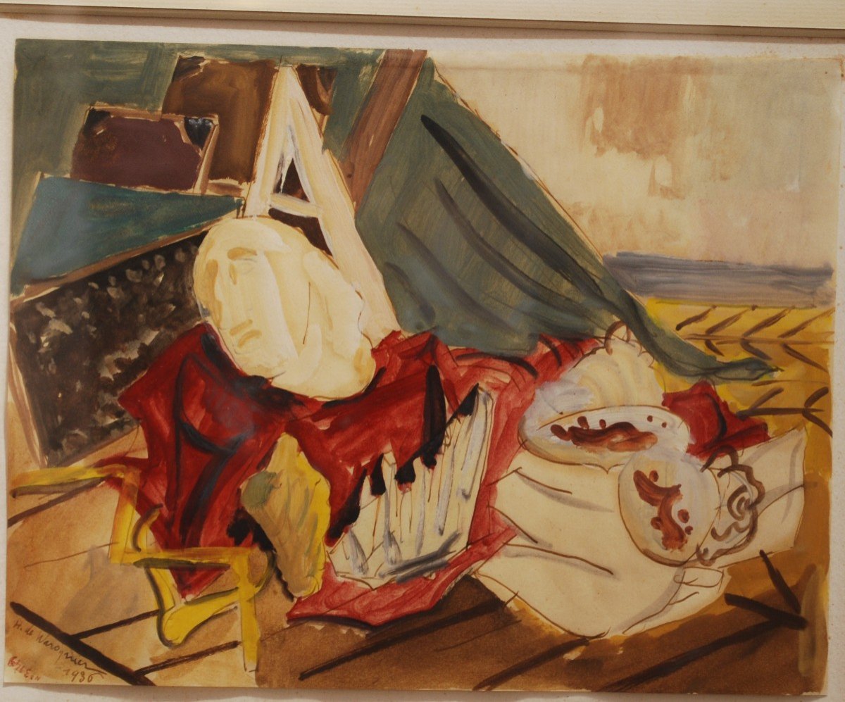 Gouache Nature Morte Par Henry De Waroquier 1881-1970-photo-2