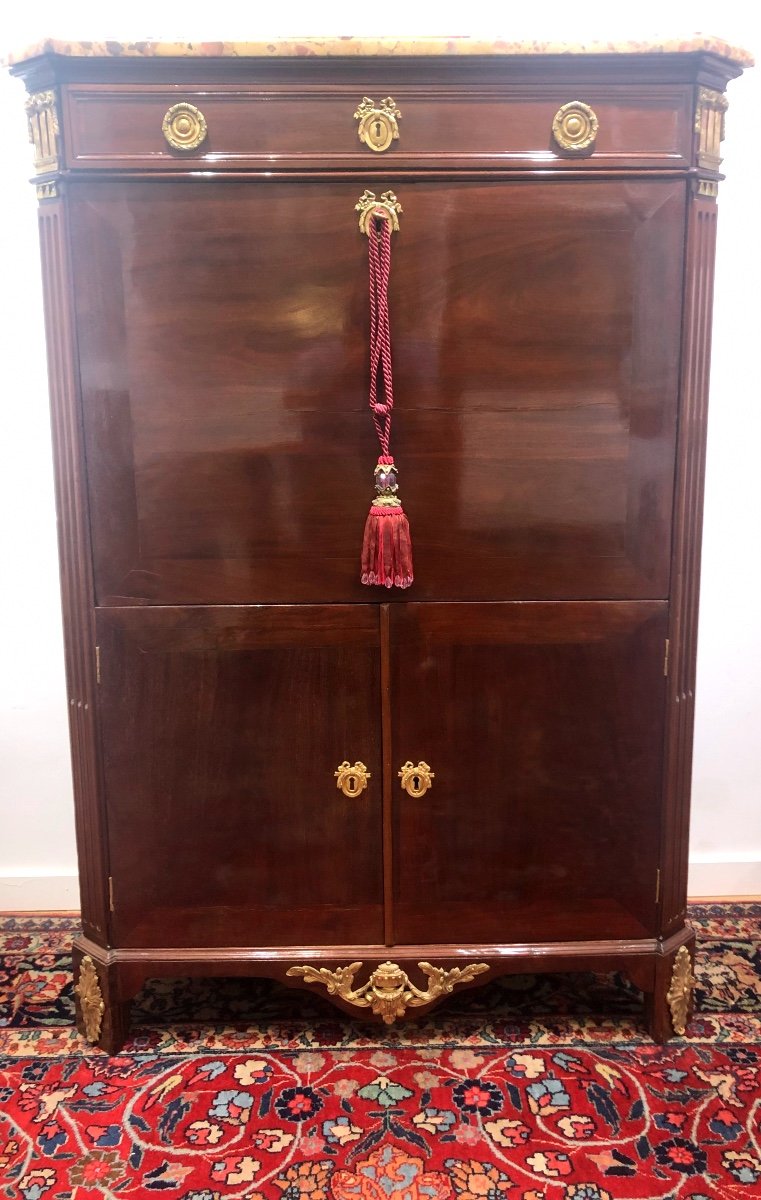 Secretary In Mahogany Veneer Louis XVI Period Stamped Stumpff XVIII