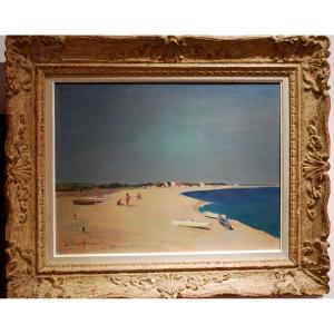 Huile Sur Toile Par Arthur Fages  La Plage En Méditérannée