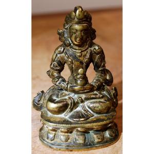 Statuette 17, 18ème Siècle En Bronze Doré Représentant Amitayus Assis Sur Un Double Lotus