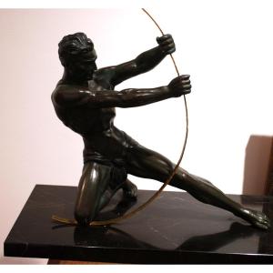 Athlete Bending A Bar Sculpture In Regulates Art Deco