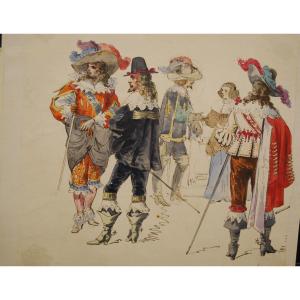 Watercolor Musketeers By Alexandre Ferdinandus 1850-1888)