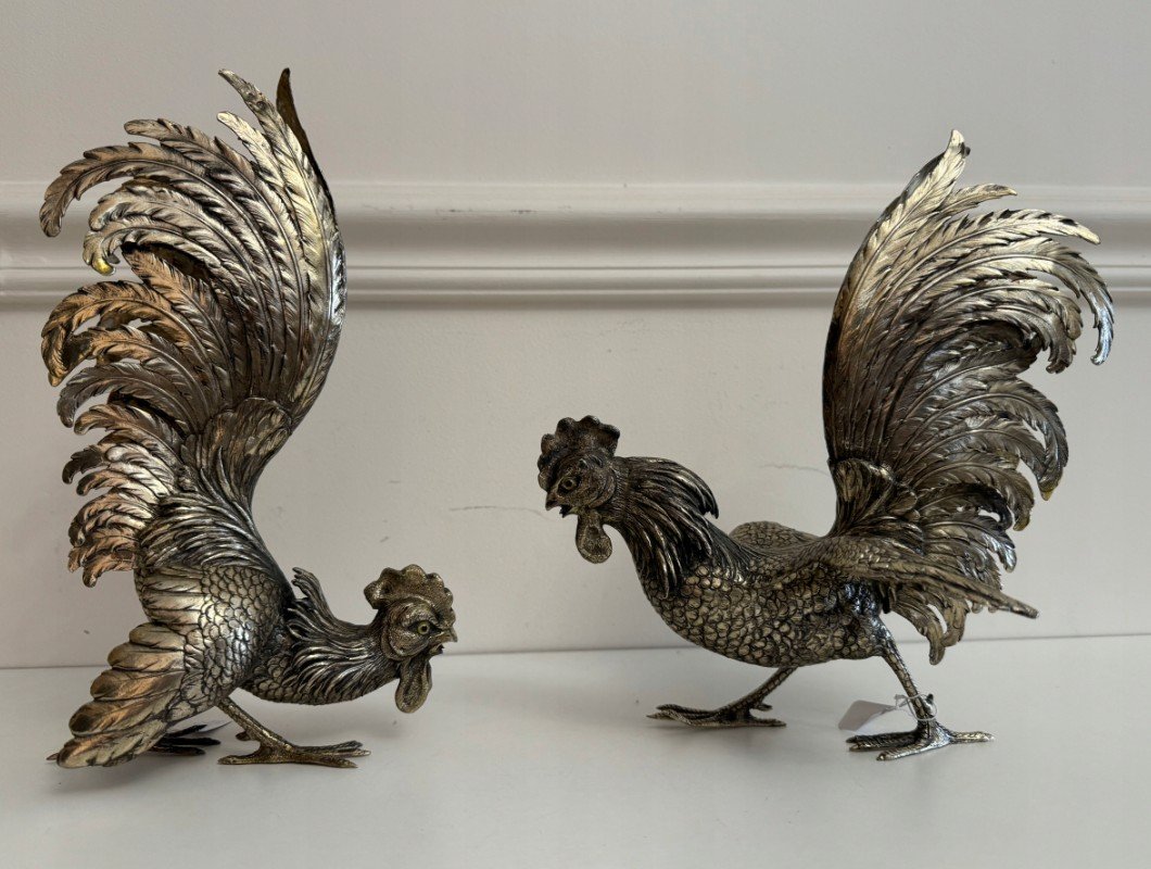 Silver Hen And Rooster 