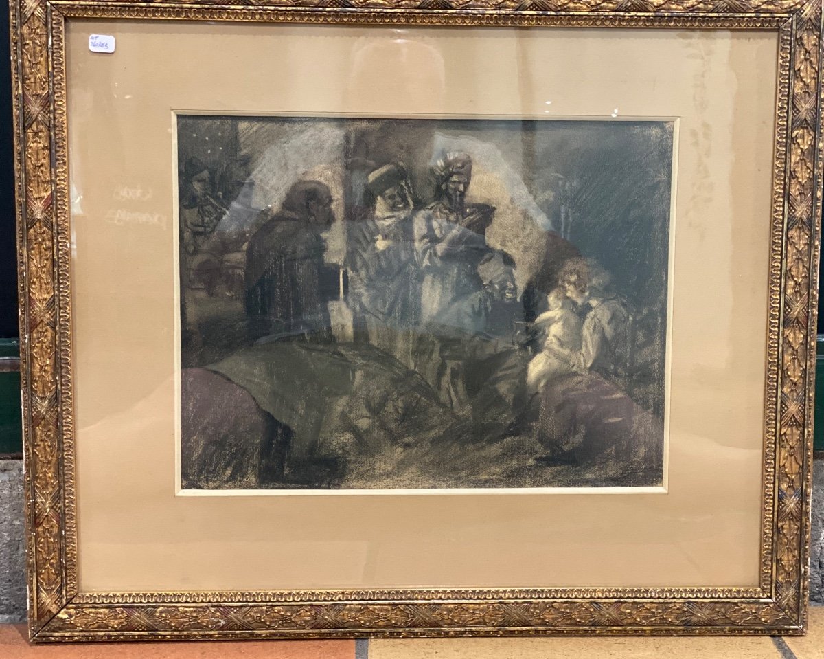 Charcoal, Nativity And The Three Wise Men By Lucien Jonas 