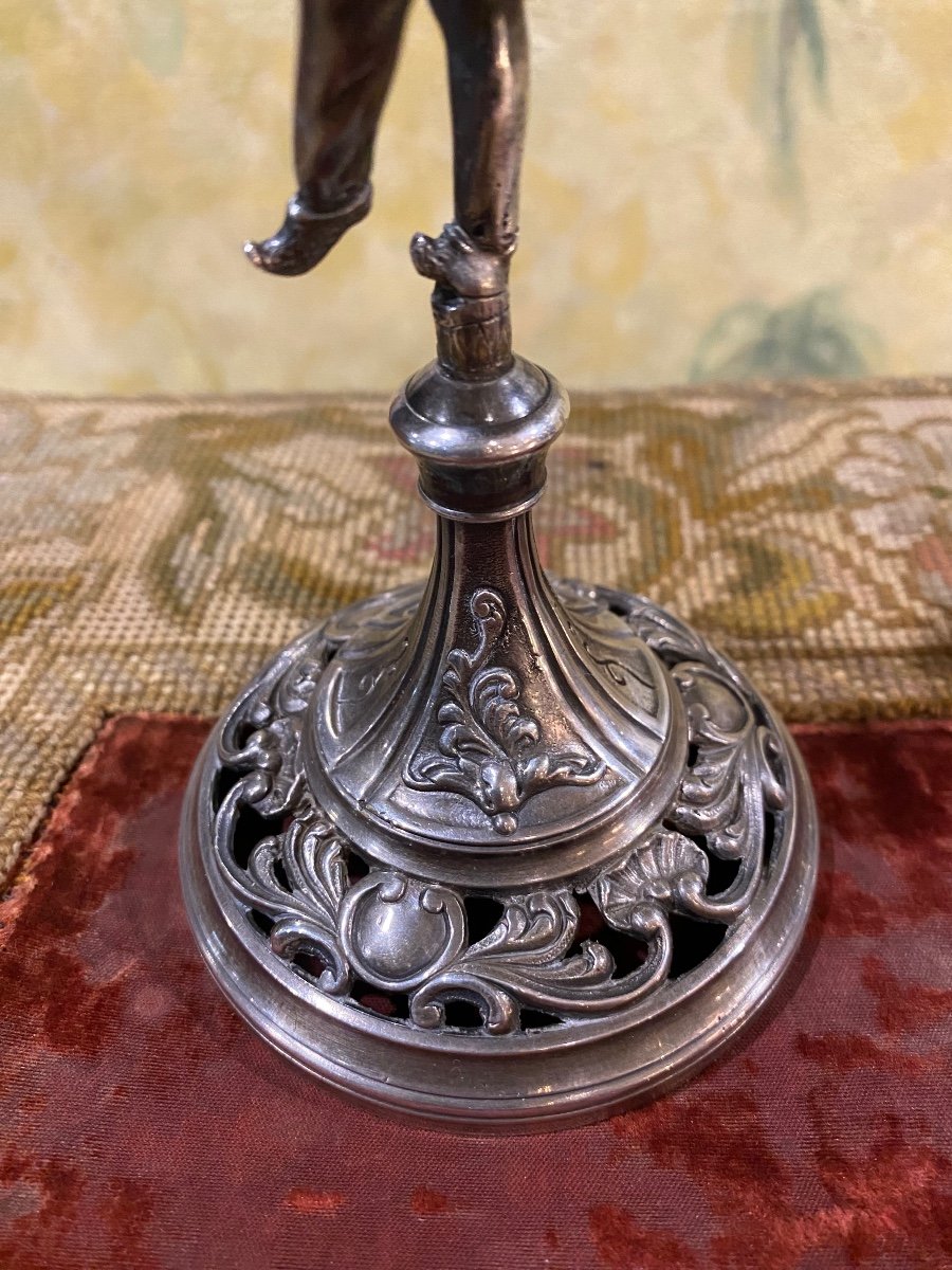 Two Chinese Candlesticks, Silvered Bronze, 19th Century -photo-4