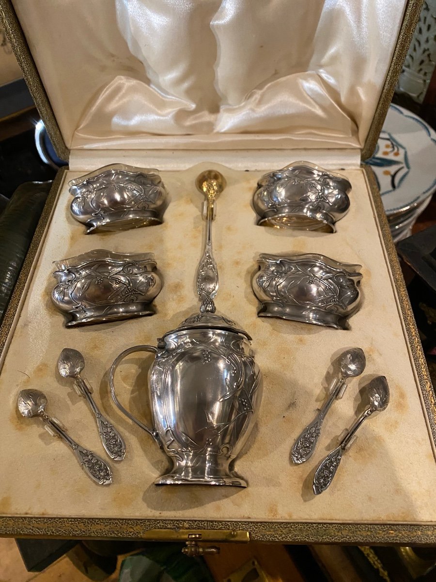 Box: 4 Salt Cellars And Mustard Pot. Maison Puiforcat 