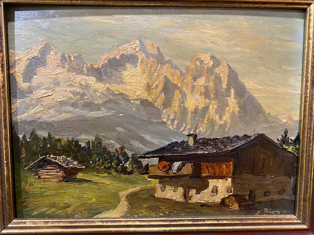 Huile , Paysage de Montagne ( Garmisch ) par Heinz Theis -photo-2