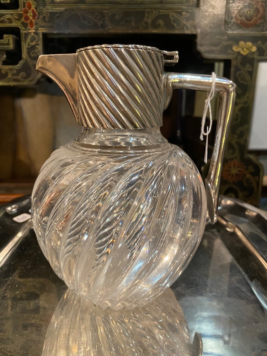 Carafe , Cristal et Argent Massif , Angleterre , Début XX Siècle 