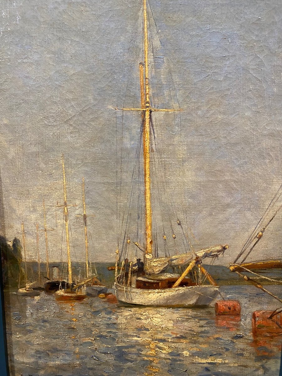 Boats At The Port Of Meulan In Yvelines By Léon Gustave Ravanne-photo-2