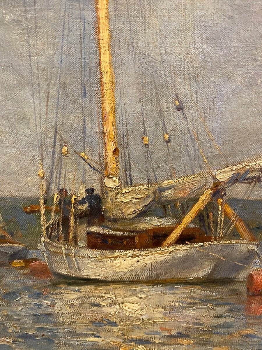 Boats At The Port Of Meulan In Yvelines By Léon Gustave Ravanne-photo-3