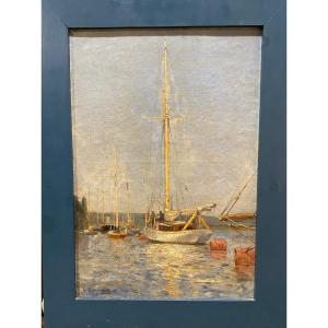 Bateaux au Port de Meulan en Yvelines par Léon Gustave  Ravanne