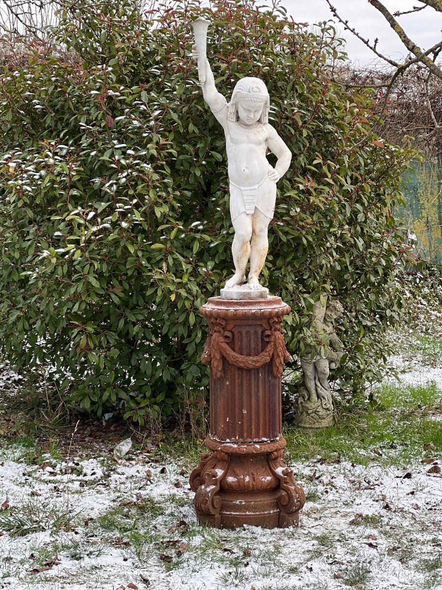 Statue  Socle En Fonte Enfant égyptien XIX