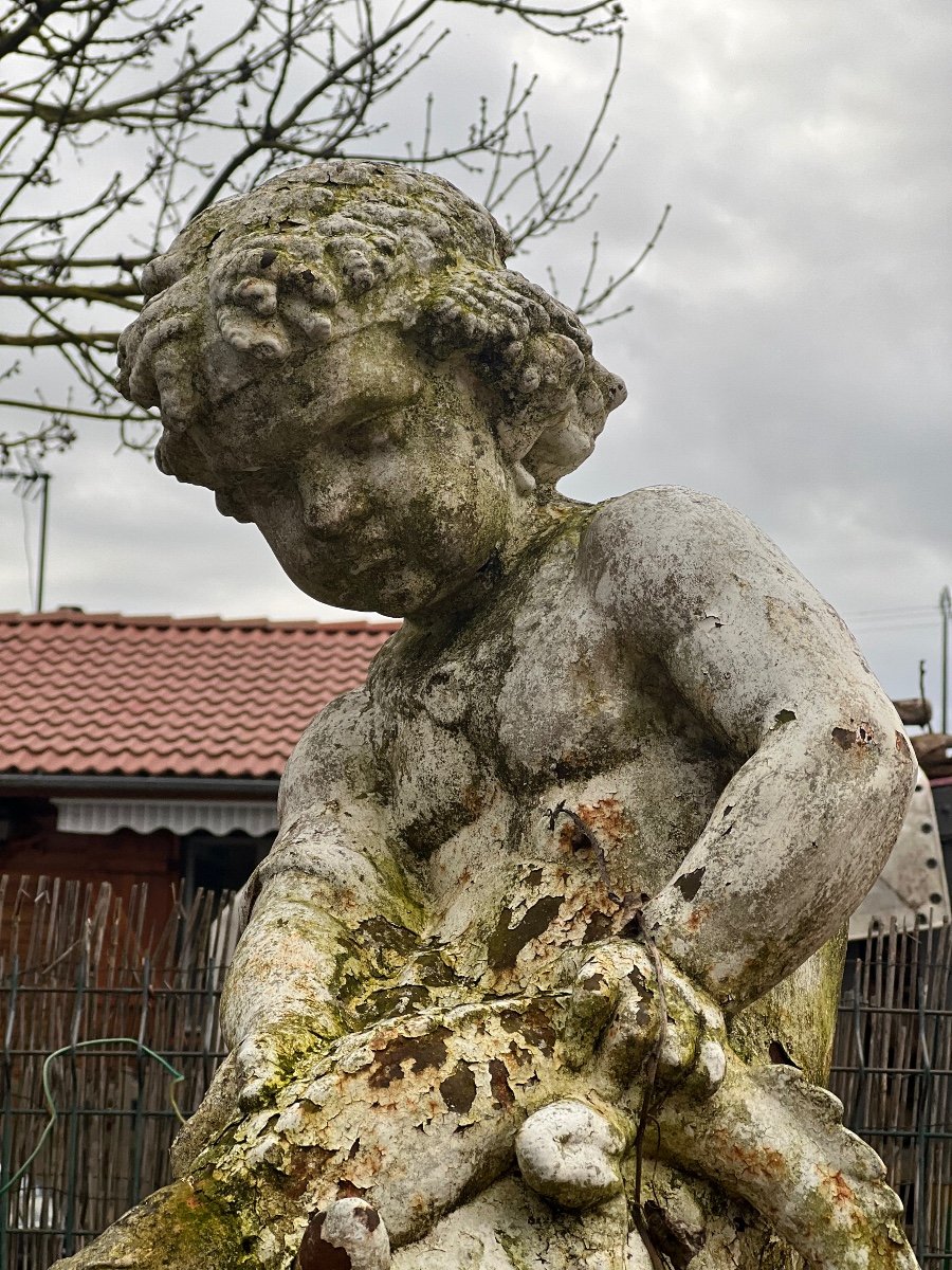 Statue Enfant Au Caïman Fonte XIX Val D’osne-photo-2