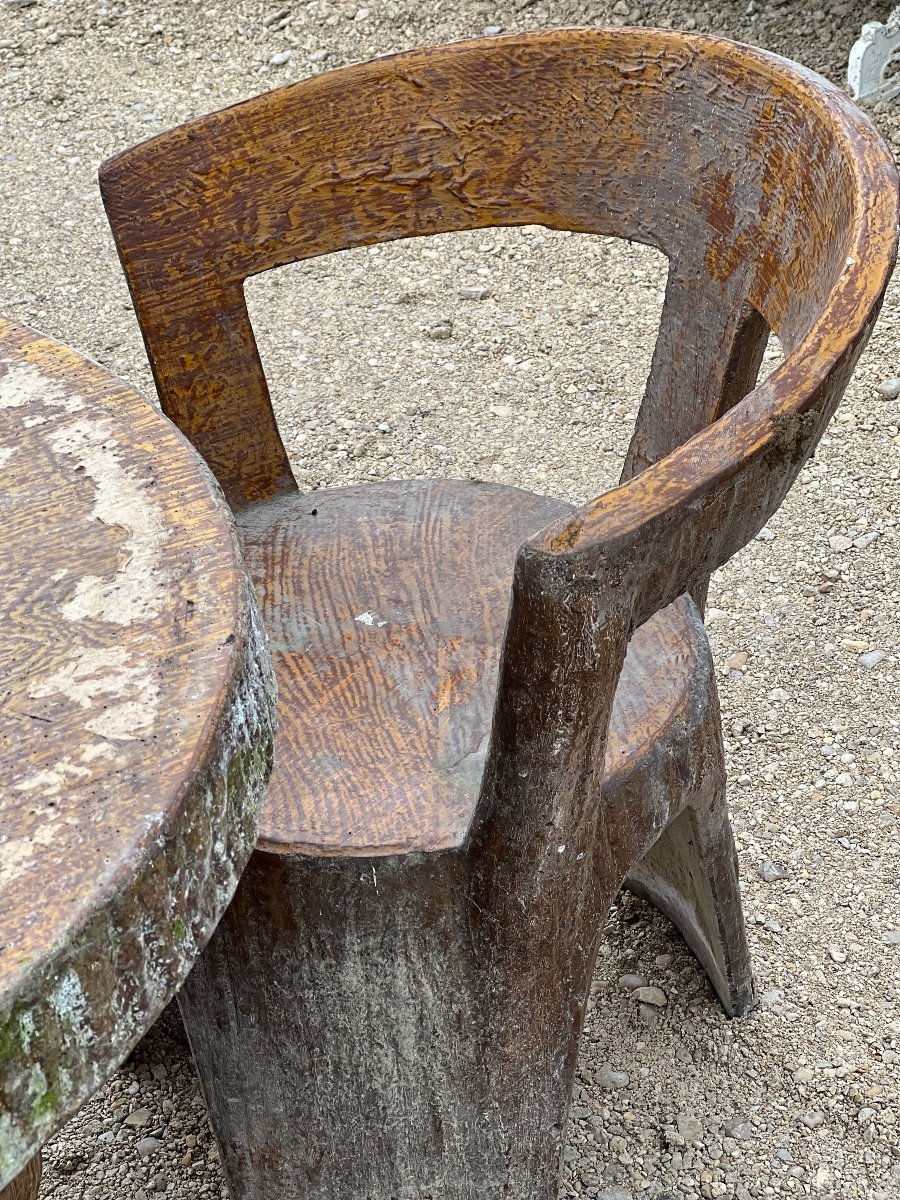 Ancien Salon Jardin Béton Faux Bois Rocaille-photo-2