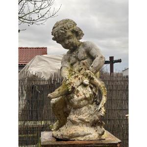 Statue Enfant Au Caïman Fonte XIX Val D’osne