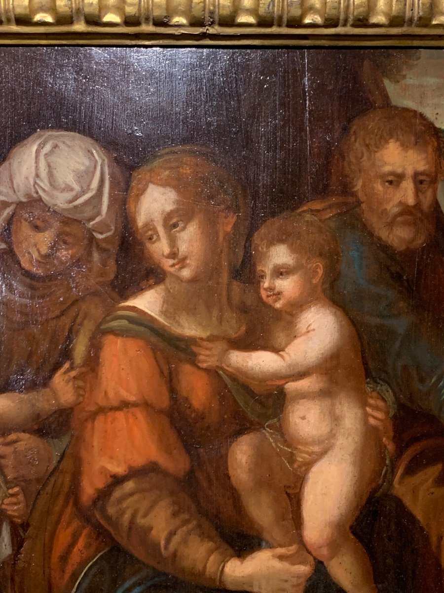 The Holy Family, Oil On Walnut Panel, Italy Late 16th Century-photo-2