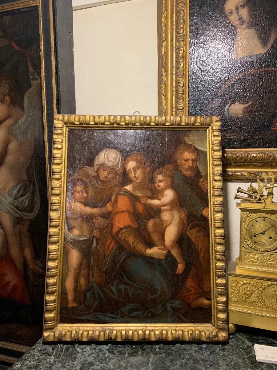 The Holy Family, Oil On Walnut Panel, Italy Late 16th Century-photo-7