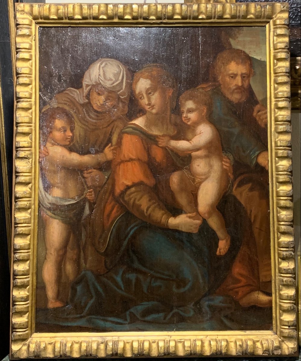 The Holy Family, Oil On Walnut Panel, Italy Late 16th Century