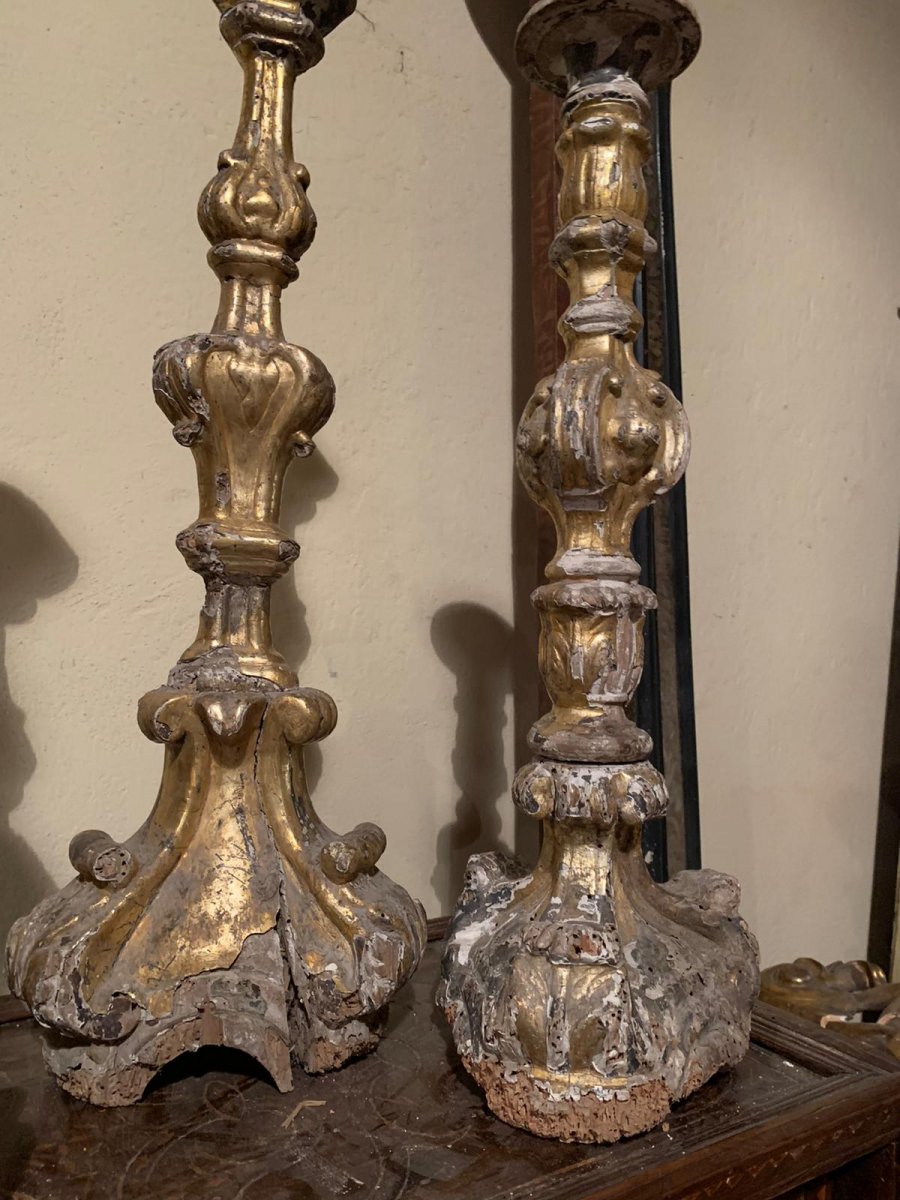 Four Wooden Candlesticks From The Eighteenth Century.-photo-2