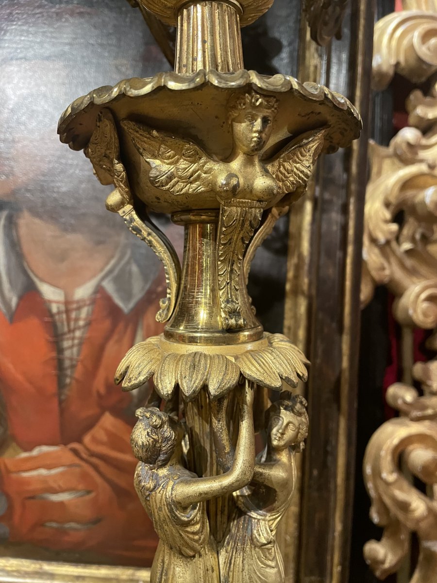 Pair Of Italian Gilded Bronze Candelabra. -photo-2