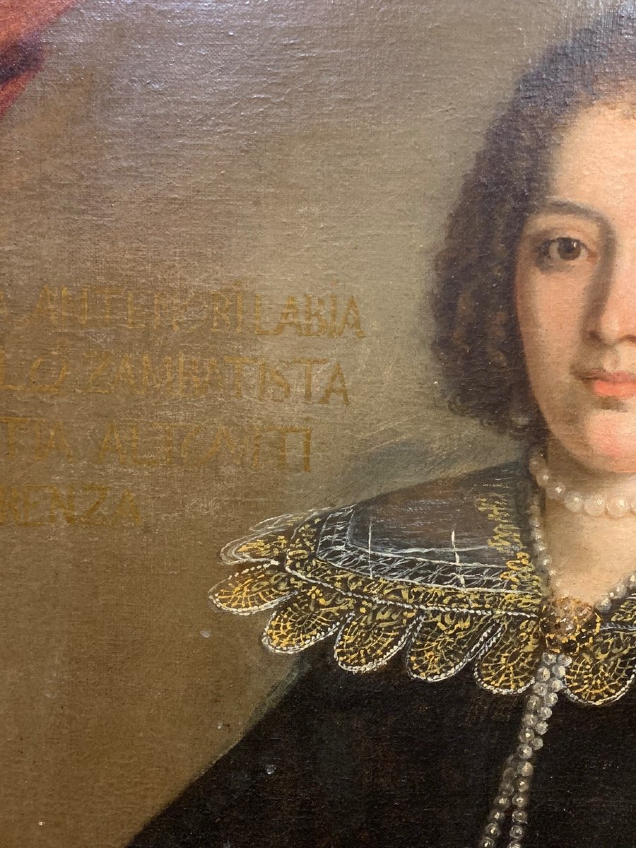 Portrait d'Une Noble Dame, école Florentine, Huile Sur Toile Fin XVIe Siècle   -photo-3