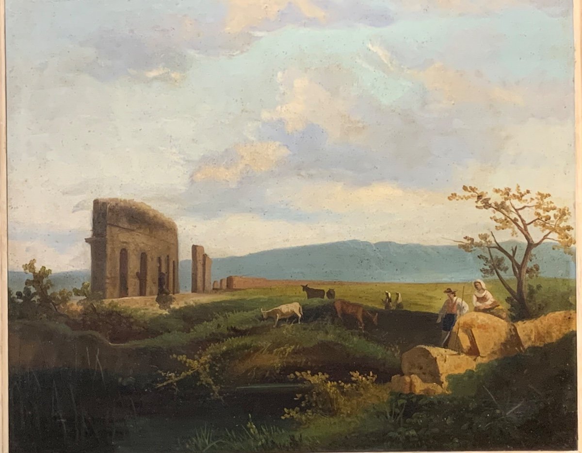 Paysage à La Ciociaria’ Huile Sur Toile, Italie, Milieu Du XIX Siècle  