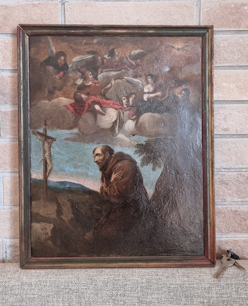 Oil On Copper Representative Saint Francis, Period 'end' 500 Early '600-photo-4