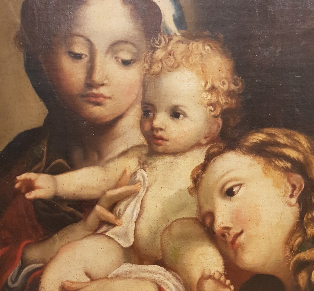 Virgin And Child And Female Figure, Oil On Canvas, Eighteenth Century-photo-2