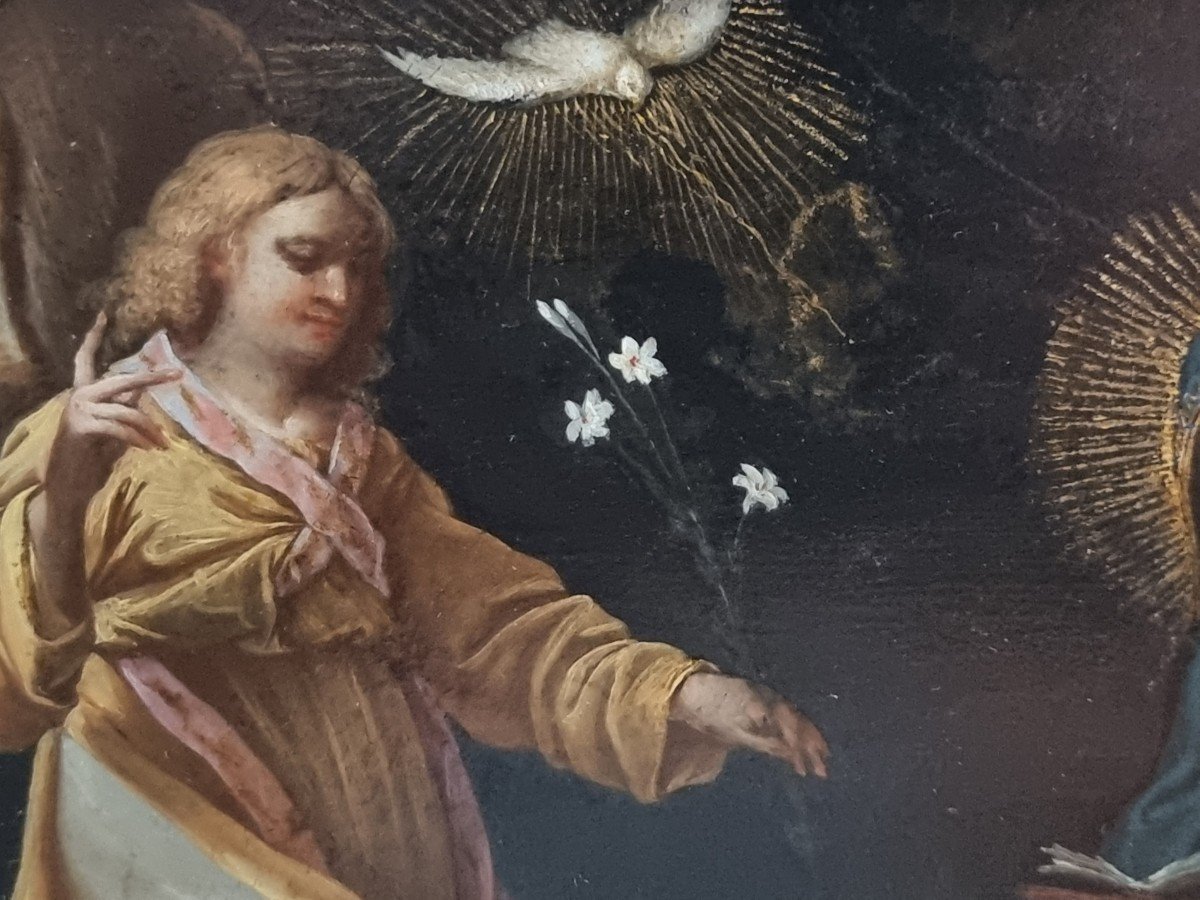 Alessandro Turchi, The Annunciation, Oil On Slate, Period '500-photo-3