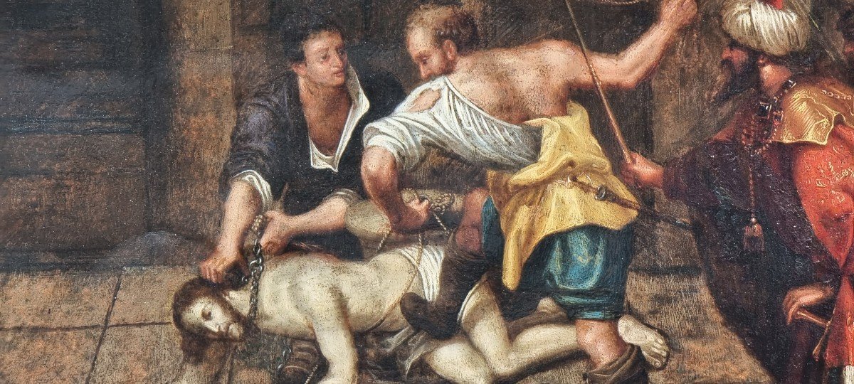 La Flagellation Du Christ, Huile Sur Cuivre, Période '500-photo-4