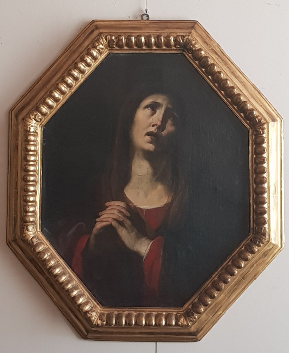 Madonna On Octagonal Canvas, Oil On Canvas, Period '600, Andrea Vaccaro-photo-4