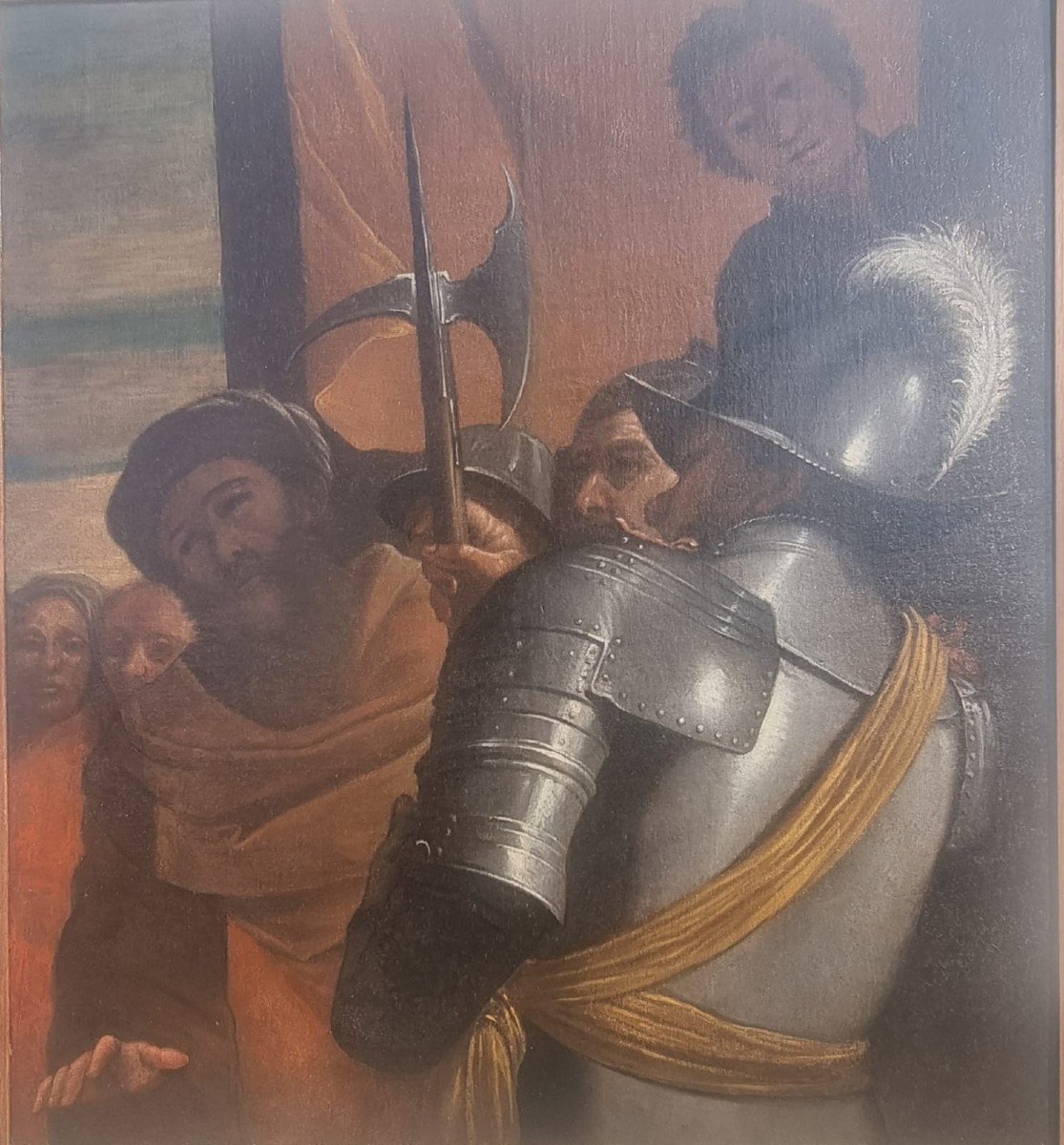 Soldier With Figures, Oil On Canvas, 17th Century