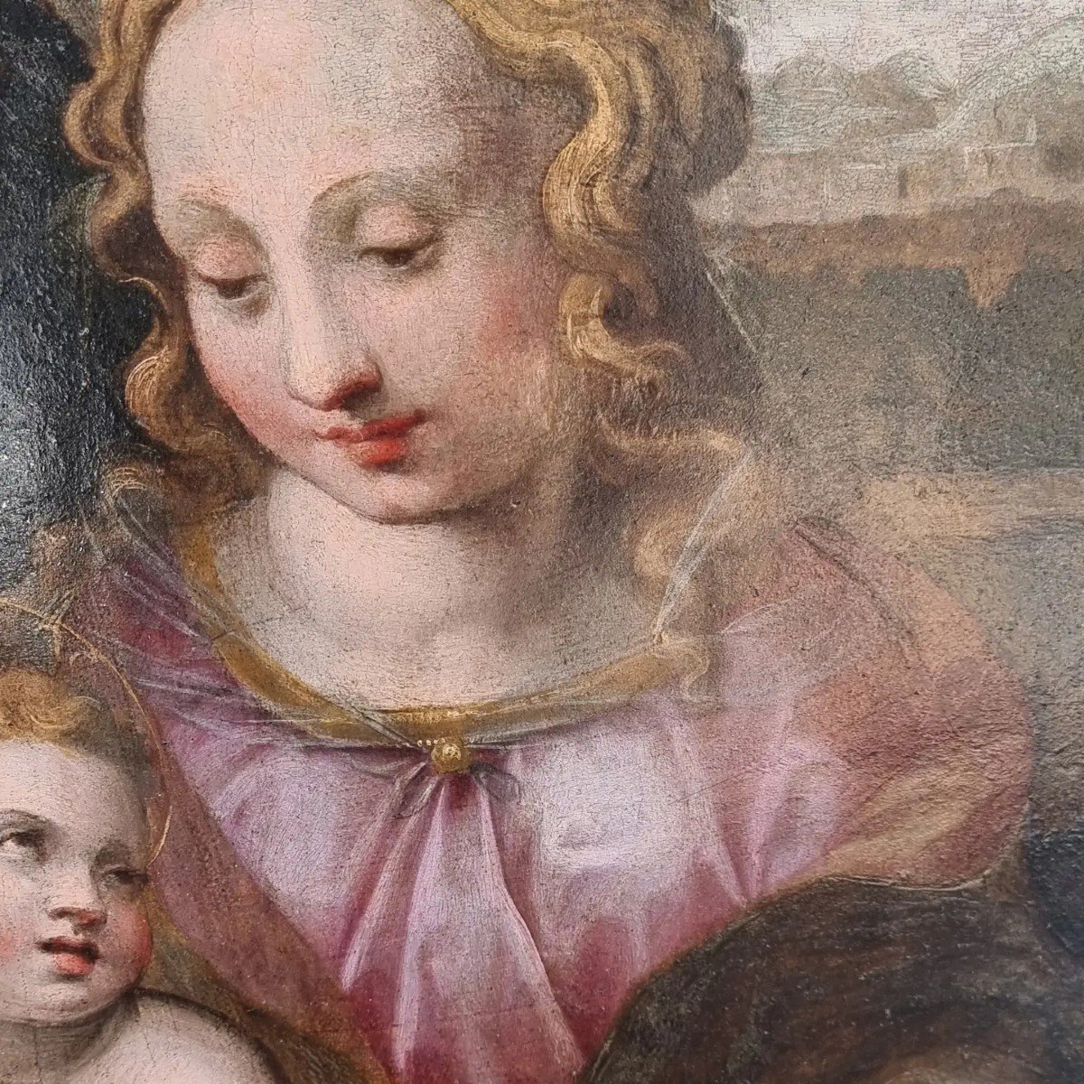 Vierge à l'Enfant Et Saint Jean, Huile Sur Panneau, XVIe Siècle-photo-1