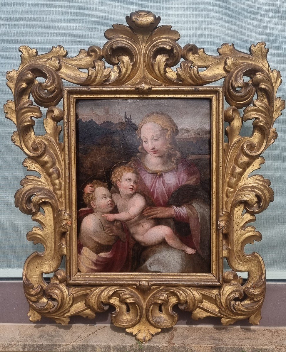 Vierge à l'Enfant Et Saint Jean, Huile Sur Panneau, XVIe Siècle