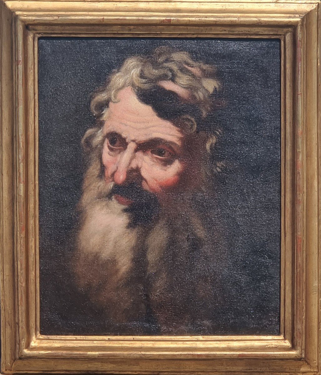 Oil On Canvas Depicting The Face Of An Elderly Man, 17th Century-photo-4