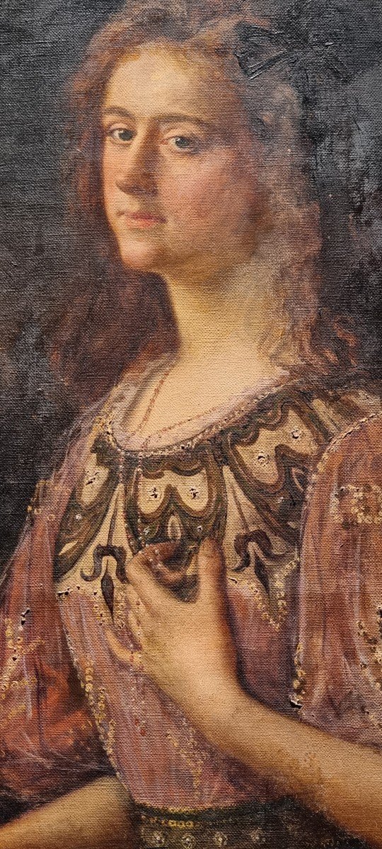 Portrait Féminin, Huile Sur Toile, Années 1900-photo-4