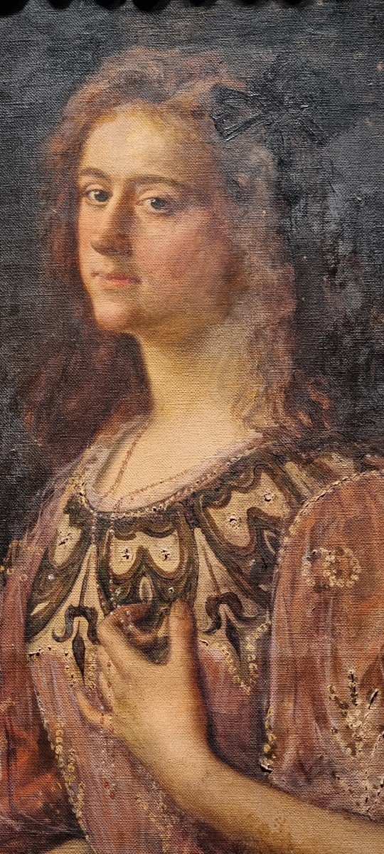 Portrait Féminin, Huile Sur Toile, Années 1900-photo-1