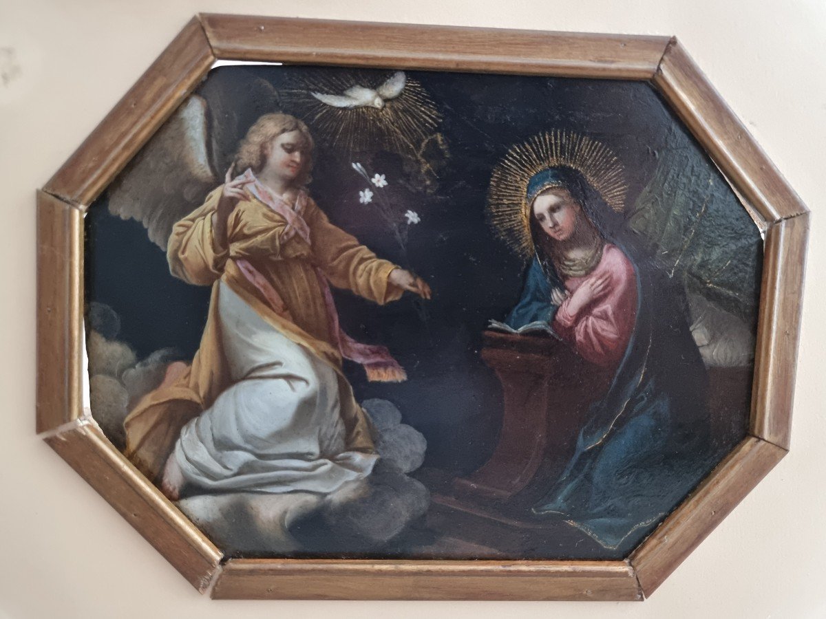 Alessandro Turchi, The Annunciation, Oil On Slate, Period '500